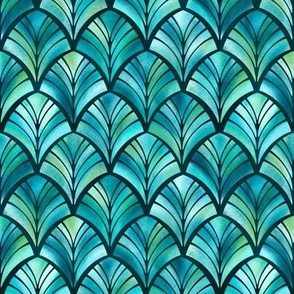 Scalloped Teal Stained Glass Tiles (Small Scale)