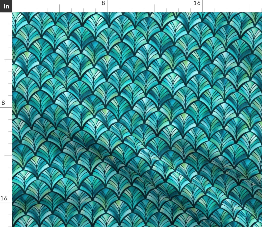 Scalloped Teal Stained Glass Tiles (Small Scale)