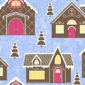 Gingerbread Cottages on Periwinkle Blue