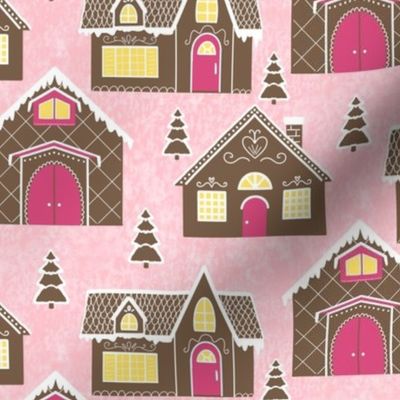 Gingerbread Cottages on Vintage Pink