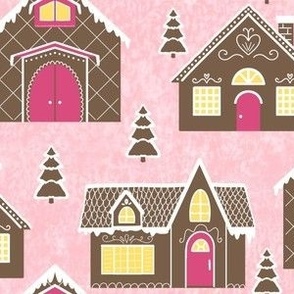 Gingerbread Cottages on Vintage Pink