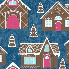 Gingerbread Cottages on Prussian Blue