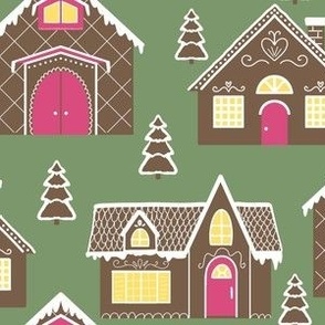 Gingerbread Cottages on Leaf Green