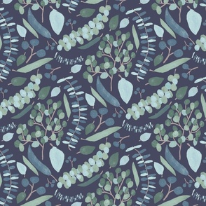 Botanical Leaves and Branches - Blue and Teal - Large  Wallpaper
