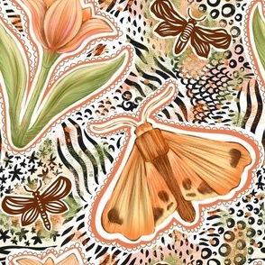 Moths, flowers and abstract animal skin. Pattern Clash - Medium scale