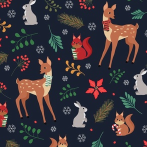 Holiday forest animals pattern 