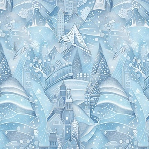cold winter, snowy city, abstract art