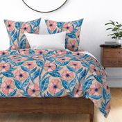 Blush, Blue and Tan Block Print Floral Extra Large