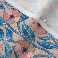 Blush, Blue and Tan Block Print Floral Small