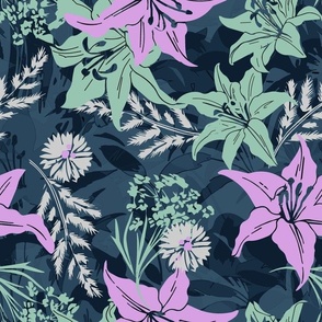 Floral cool dark blue lilla