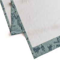 Wild West Scene with Cowboys/ Horses - Denim Blue