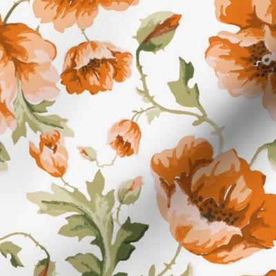 8" Vintage Hand Painted Botanical Fuzzy Peach Poppy Rose Flower Chinoiserie Garden - WP 12/24"