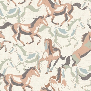 Harmony of Horses Pastel Blue, Brown on Ecru White (L)