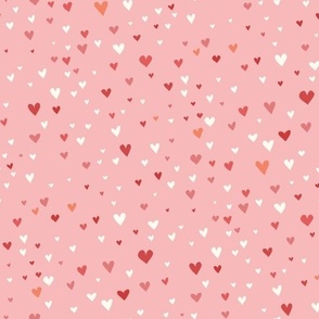Valentine's Love: Ditsy Pink Red White Heart Sprinkles on Pink Background