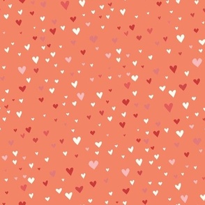 Valentine's Love: Ditsy Pink Red White Heart Sprinkles on Coral Background
