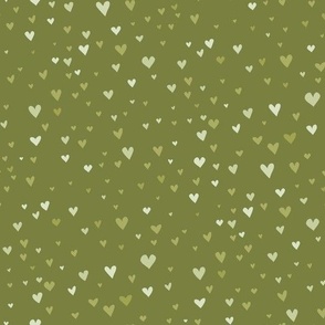Valentine's Love: Green Heart Sprinkles on Dark Green Background