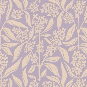 Osmanthus Devilwood  Flower in Cream and Purple  | Small Version | Chinoiserie Style Pattern at an Asian Teahouse Garden