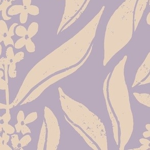 Osmanthus Devilwood  Flower in Cream and Purple  | Medium Version | Chinoiserie Style Pattern at an Asian Teahouse Garden