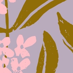 Osmanthus Devilwood  Flower in Pink and Mustard  | Large Version | Chinoiserie Style Pattern at an Asian Teahouse Garden