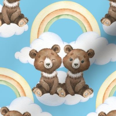 Rainbow Clouds Bears Blue Sky Baby Nursery 