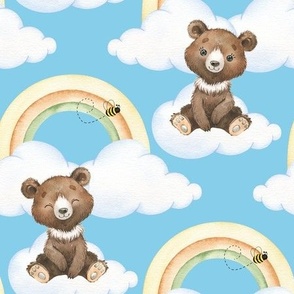 Rainbow Clouds Blue Sky Bee Bear Baby Nursery 