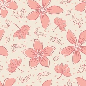 Pastel  Pink Scattered  Flower Petals and Leaves