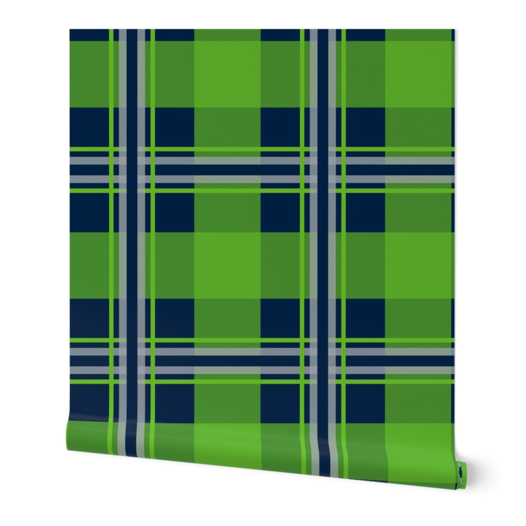 Medium Plaid nautical blue 002244, lime green 69be28, silver gray a5acaf