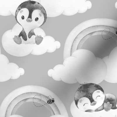 Gray Rainbow Clouds Penguin Bee Baby Nursery