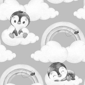 Gray Rainbow Clouds Penguin Bee Baby Nursery