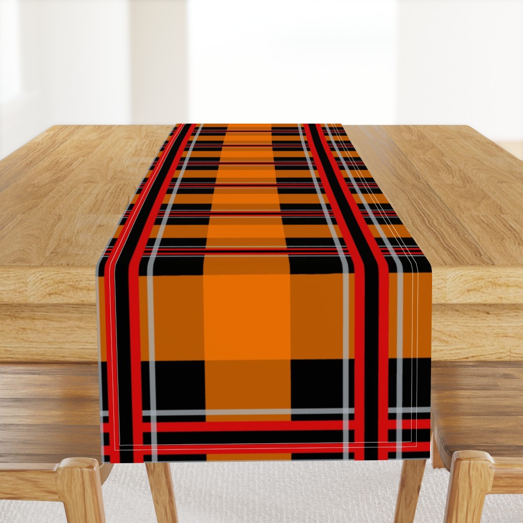 Medium Plaid Bright red d50a0a, orange bay ff7900, black, gray silver b1babf