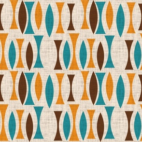 mid century modern abstract curves blue orange brown with texture