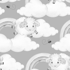 Gray Rainbow Clouds Sheep Bee Baby Nursery 