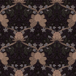 Botanical seamless pattern with flowers and berries in brown beige colors