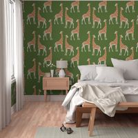 XL Giraffes on Olive Green Background