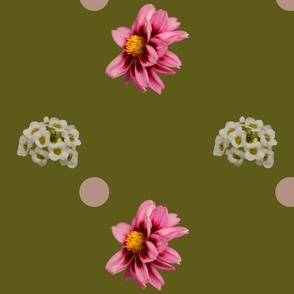 Floral olive and pink botanical with dots