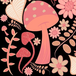 Pantone color of the year Peach Fuzz Mushrooms and Flowers  Black