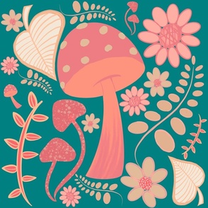 Pantone color of the year Peach Fuzz Mushrooms and Flowers  Teal