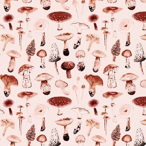 (MEDIUM) Mushroom Season in retro poster style on light pink 