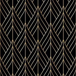 art deco modern abstract gold and black leaf