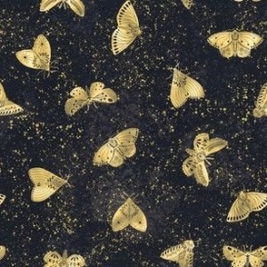 Golden Folk Art Moths on Textured Black