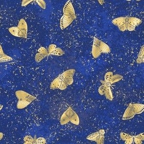 Golden Folk Art Moths on Textured Navy