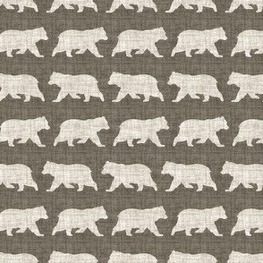 Bears on Linen - Ditsy - Brown Taupe Sepia Animal Rustic Cabincore Boys Masculine Men Outdoors Nursery Baby Bear Cabincore