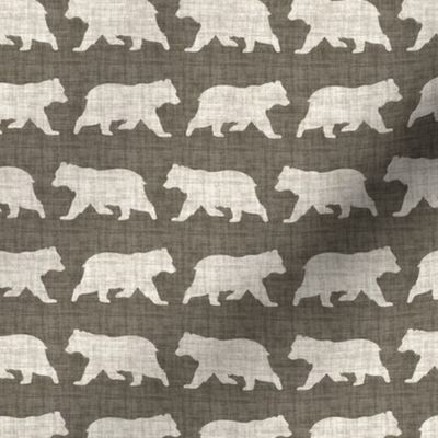 Bears on Linen - Small - Brown Taupe Sepia Animal Rustic Cabincore Boys Masculine Men Outdoors Nursery Baby Bear Cabincore