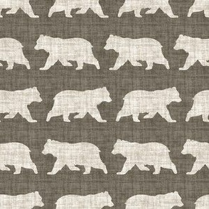 Bears on Linen - Small - Brown Taupe Sepia Animal Rustic Cabincore Boys Masculine Men Outdoors Nursery Baby Bear Cabincore