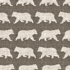 Bears on Linen - Medium - Brown Taupe Sepia Animal Rustic Cabincore Boys Masculine Men Outdoors Nursery Baby Bear Cabincore