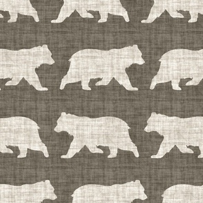 Bears on Linen - Large - Brown Taupe Sepia Animal Rustic Cabincore Boys Masculine Men Outdoors Nursery Baby Bear Cabincore