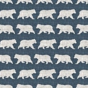 Bears on Linen - Ditsy - Navy Blue Animal Rustic Cabincore Boys Masculine Men Outdoors Nursery Baby Bear Cabincore