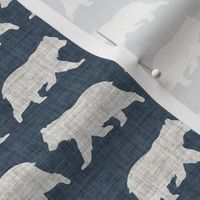 Bears on Linen - Small - Navy Blue Animal Rustic Cabincore Boys Masculine Men Outdoors Nursery Baby Bear Cabincore