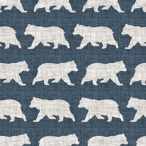 Bears on Linen - Small - Navy Blue Animal Rustic Cabincore Boys Masculine Men Outdoors Nursery Baby Bear Cabincore