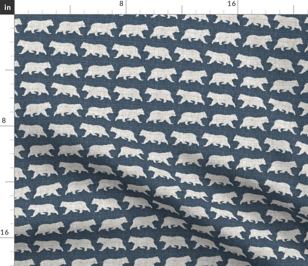 Bears on Linen - Small - Navy Blue Animal Rustic Cabincore Boys Masculine Men Outdoors Nursery Baby Bear Cabincore